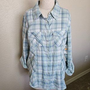 NWT Style & Co Women Blue Plaid Jade Deanna Flannel Shirt SZ small